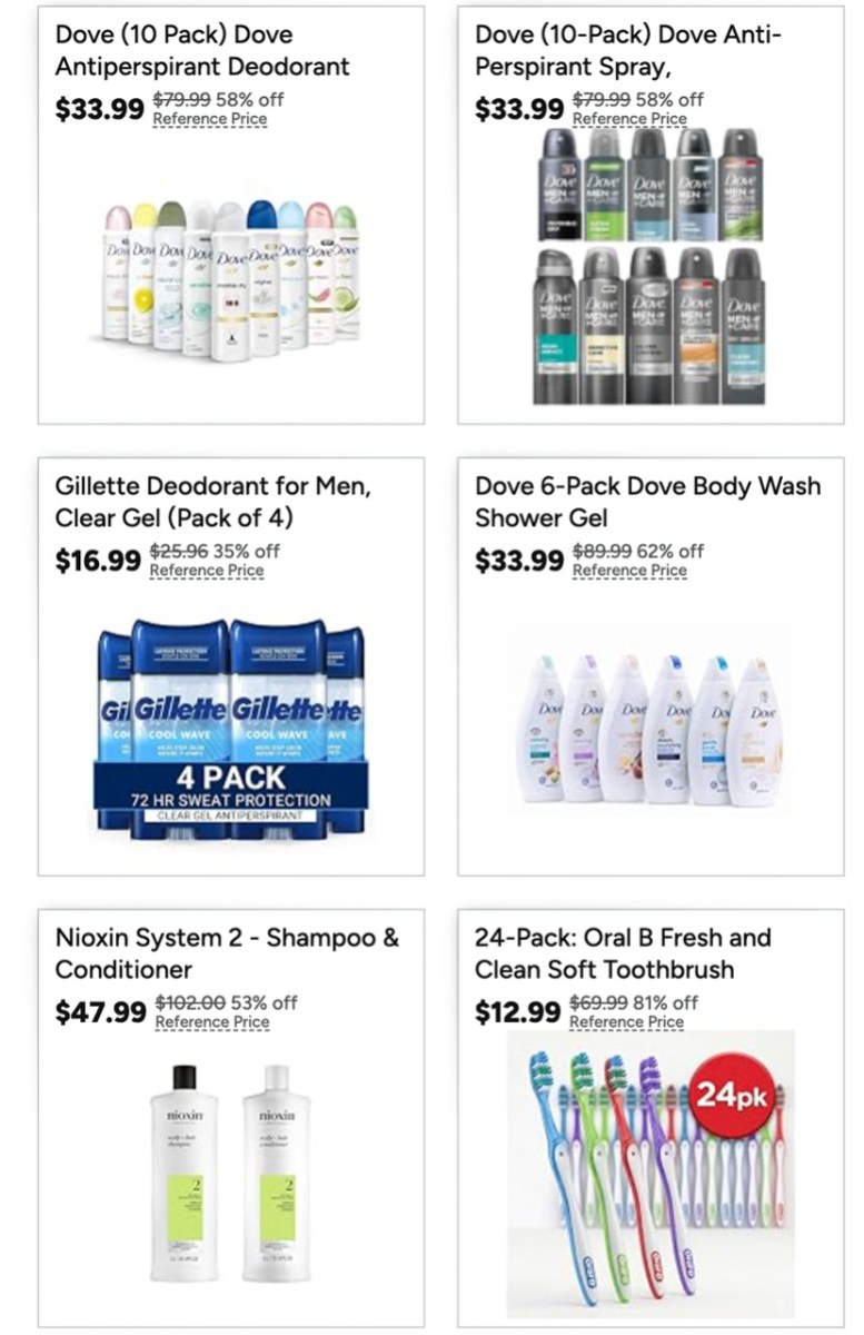 deodorant, body, wash hair care, and toothbrushes