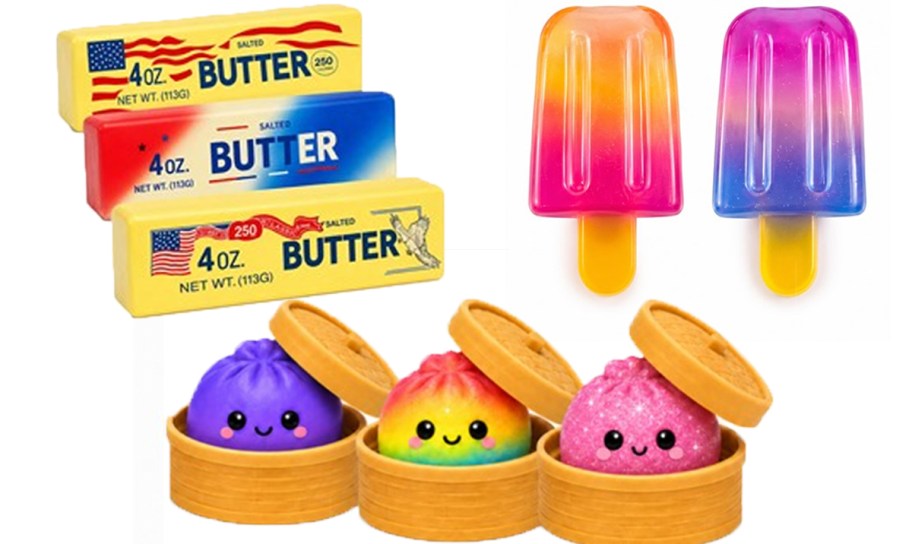 squishy butter, popsicles, and dumpling toys 