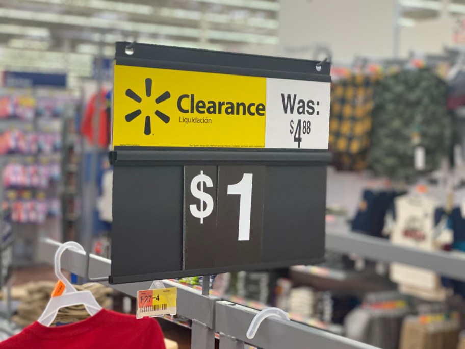 Walmart clearance clothing, signage inside store