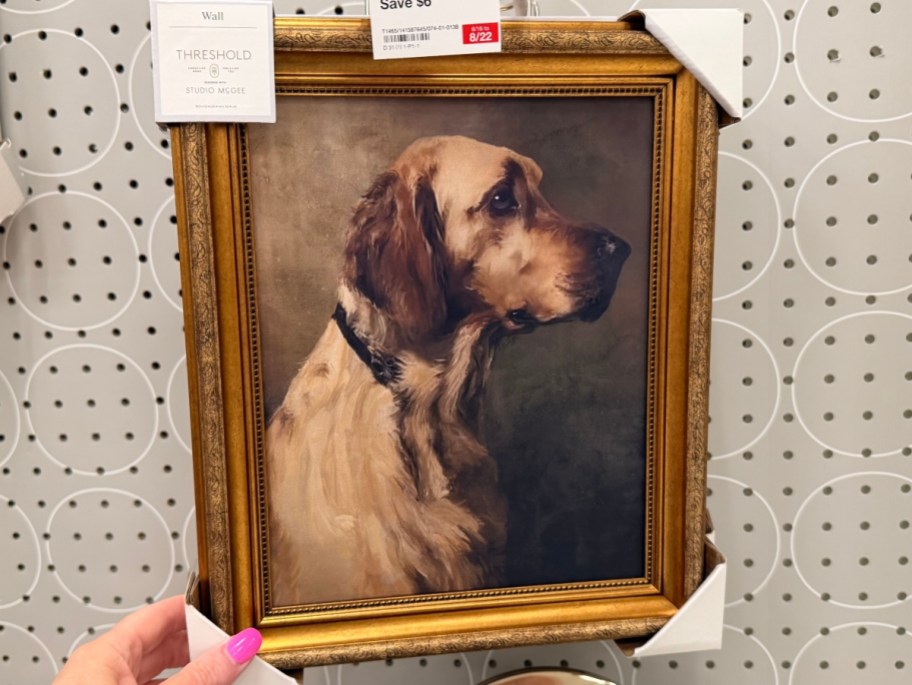 dog wall art hanging on peg shelf at Target