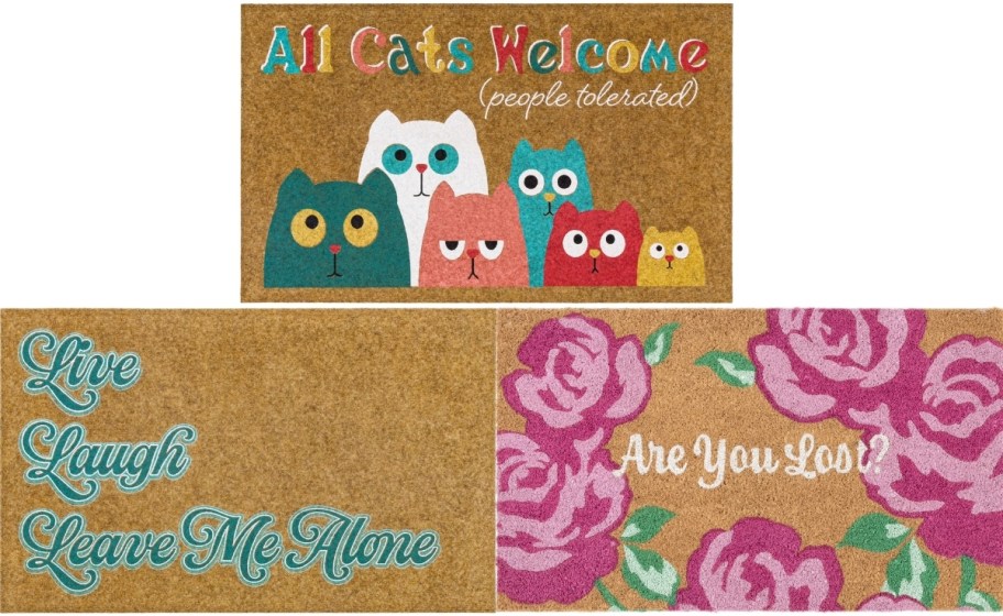 3 printed coir doormats