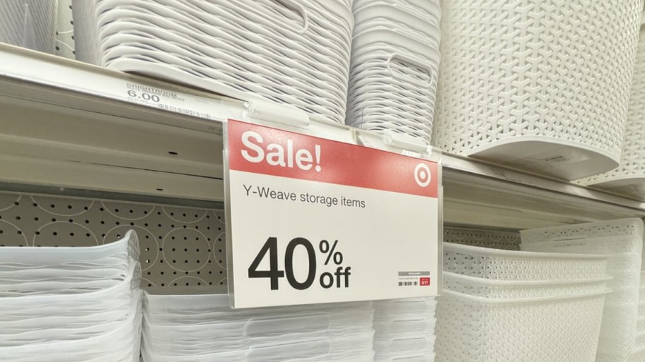 target y weave storage with 40% off sign