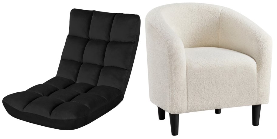 Alden Design 14-Position Floor Gaming Chair and Renwick Upholstered Barrel Accent Chair
