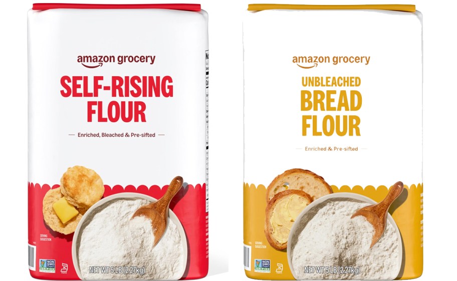 two bags of Amazon Grocery flour