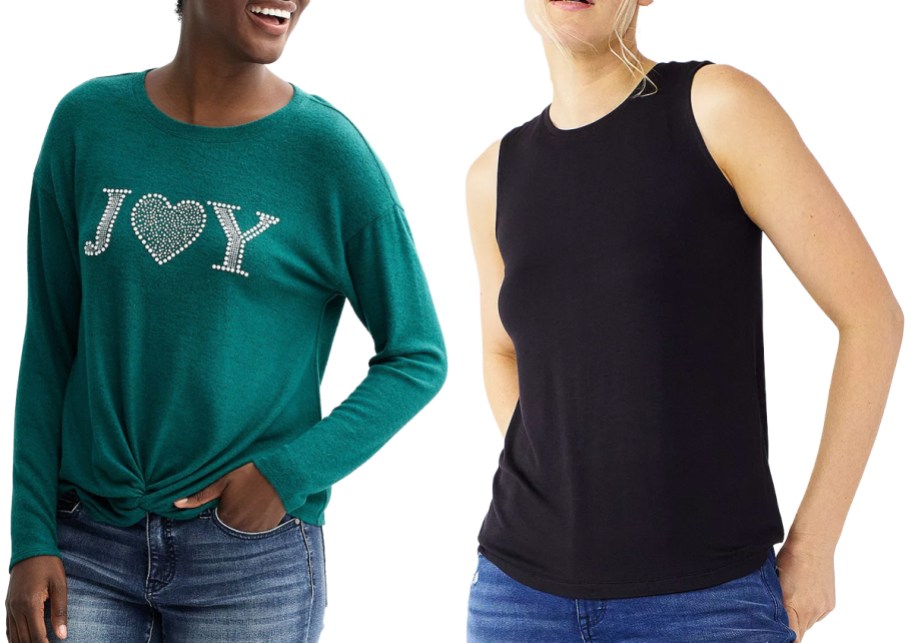 Apt. 9 Women's High-Low Twist Hem Top w: Studs and Nine West Essential Easy High-Neck Tank Top