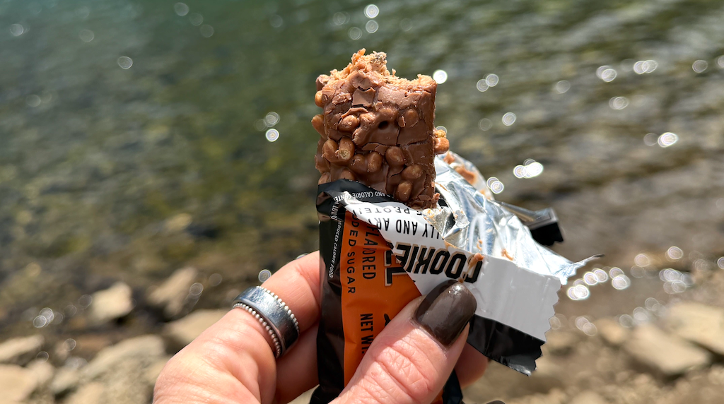 eating Barebells protein bar 