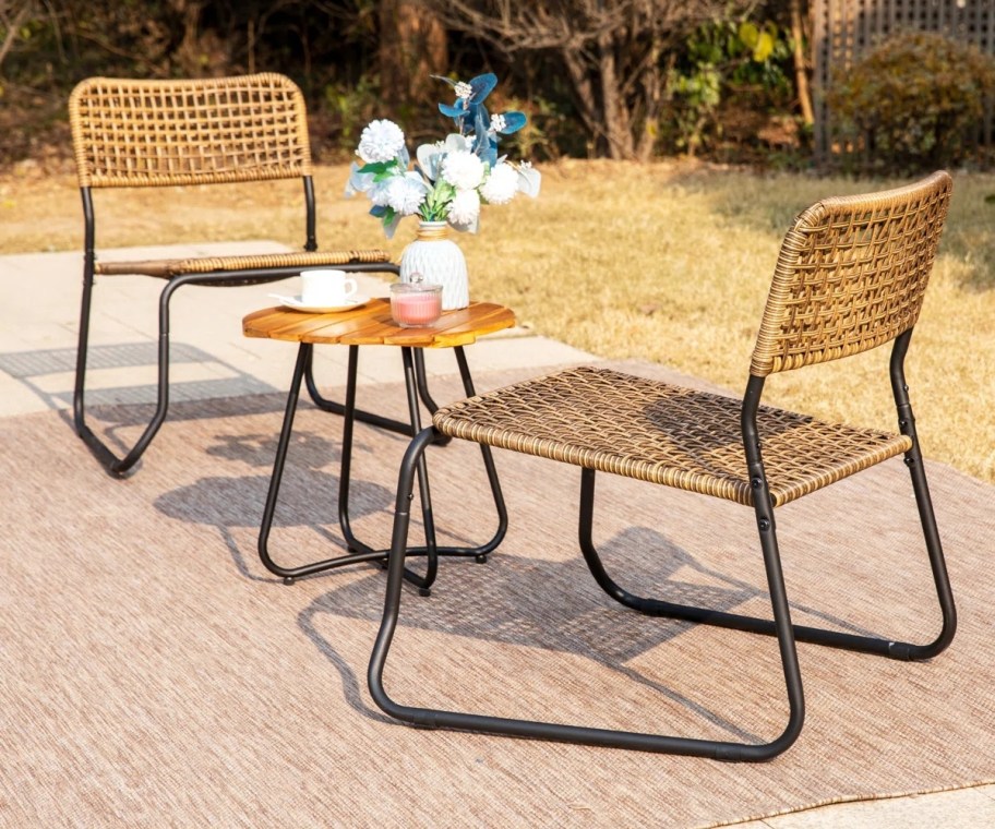 wicker patio bistro set with table