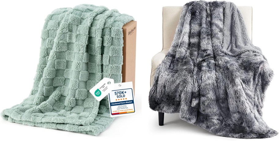 green and grey throw blankets