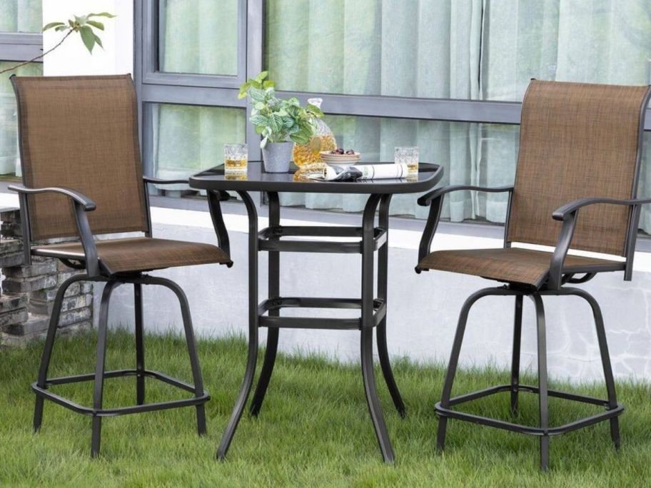 Bistro bar three piece set on top of grass outside