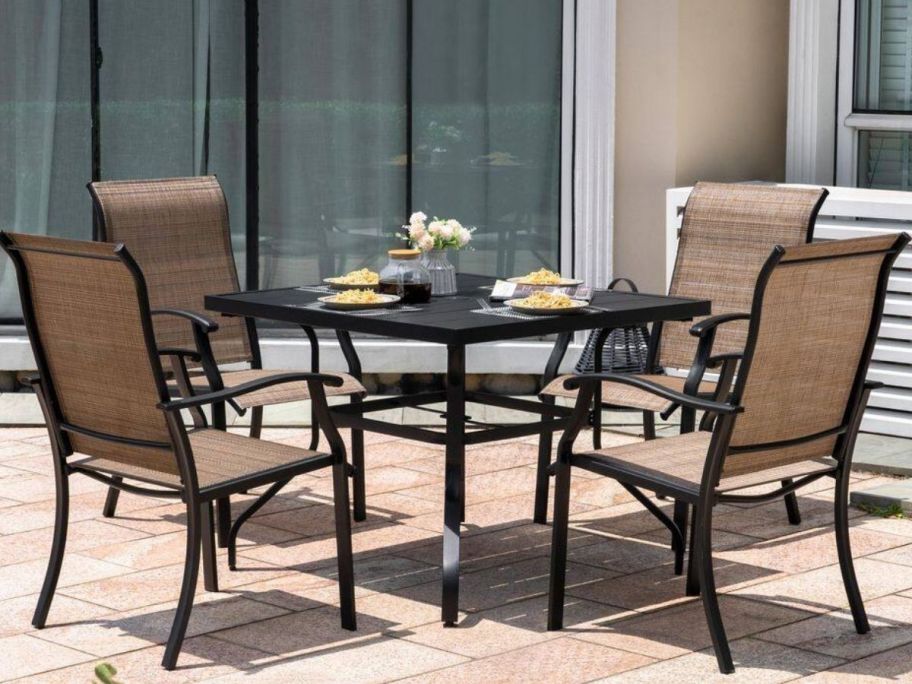 Bistro brown 5-piece set outside on a deck