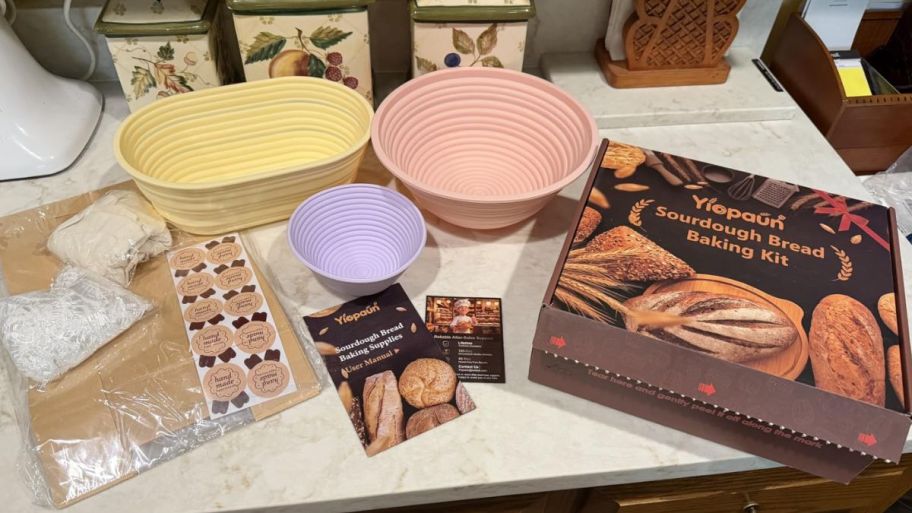 Bread baking kit displayed on top of the table 