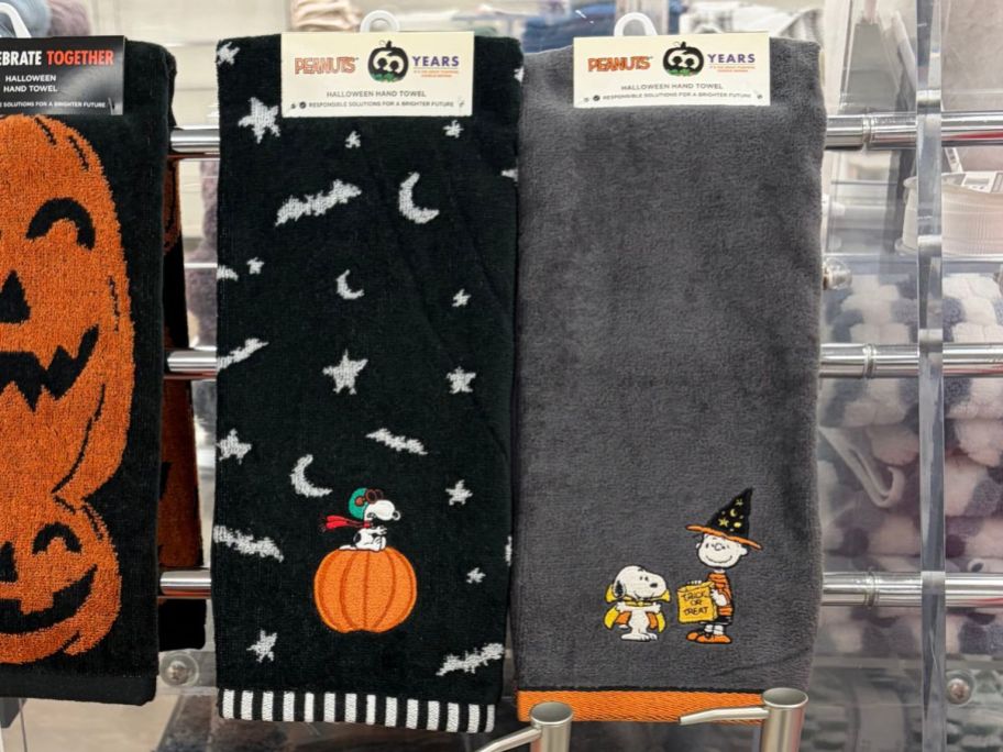 peanuts halloween towels hanging in store
