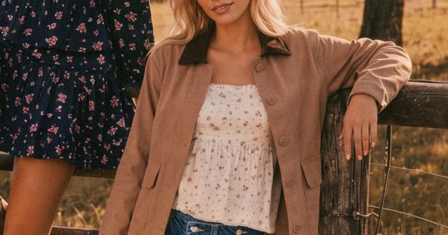 Woman wearing a Celebrity Pink Barn Jacket