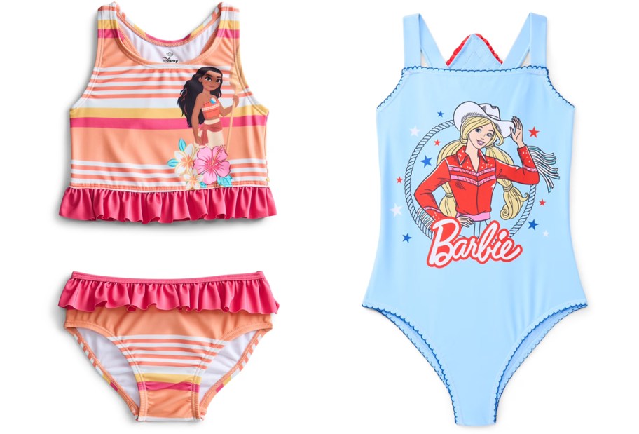 Character Toddler Girl Ruffle Tankini Swimsuit and Rodeo Barbie Girls One-Piece Swimsuit