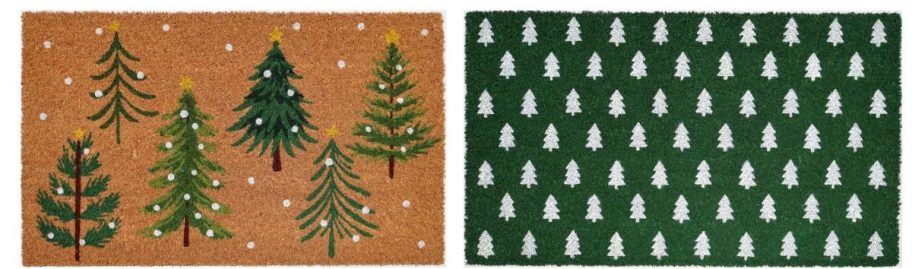 Christmas tree door mats in beige and green 