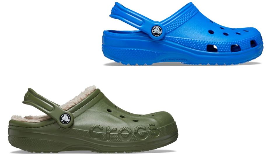 Crocs baya clog lined in green and blue ones 
