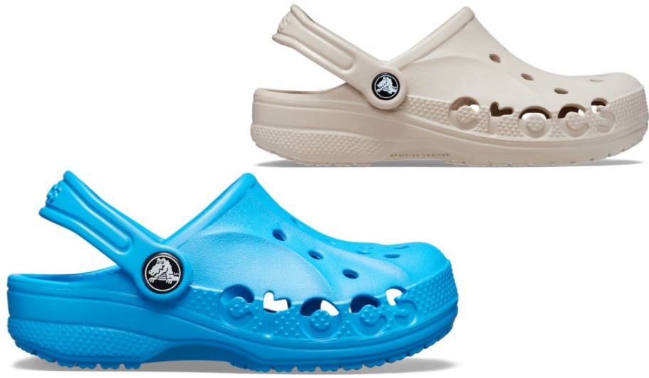 Crocs baya clogs in blue and tan 