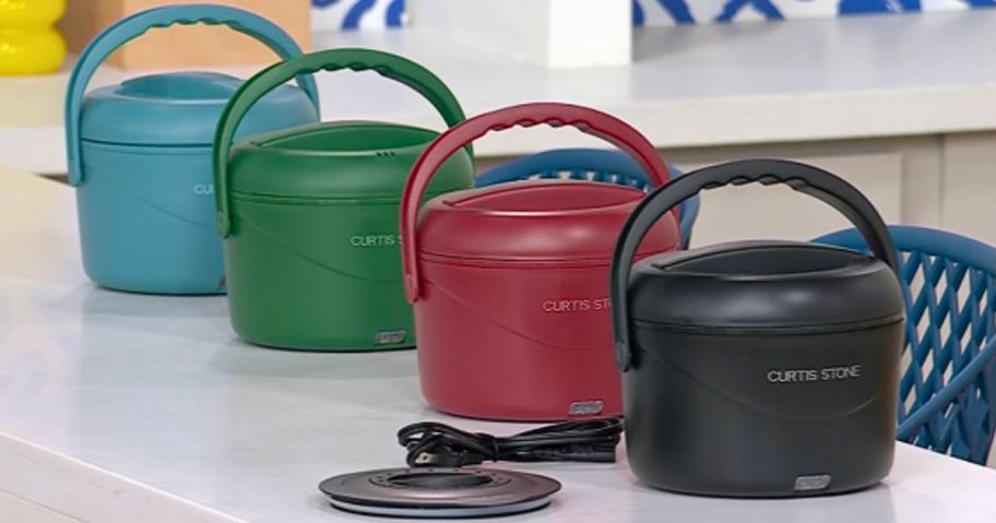 4 Curtis Stone Food Warmers in black, red, green and blue colors