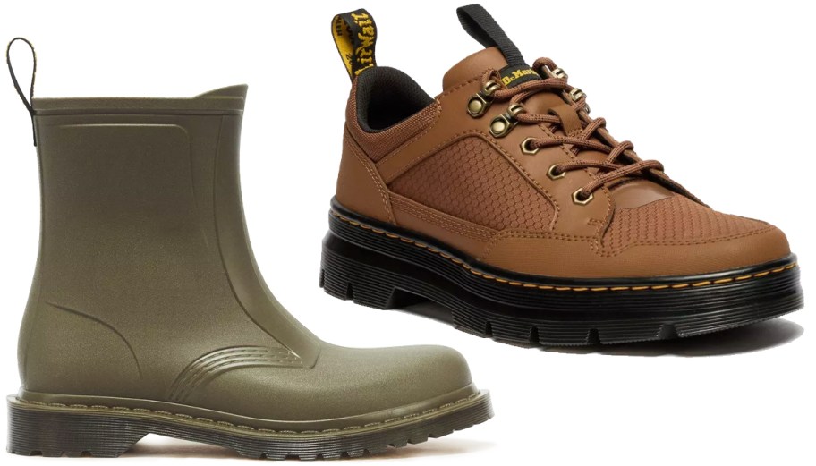 rain boot and leather shoe