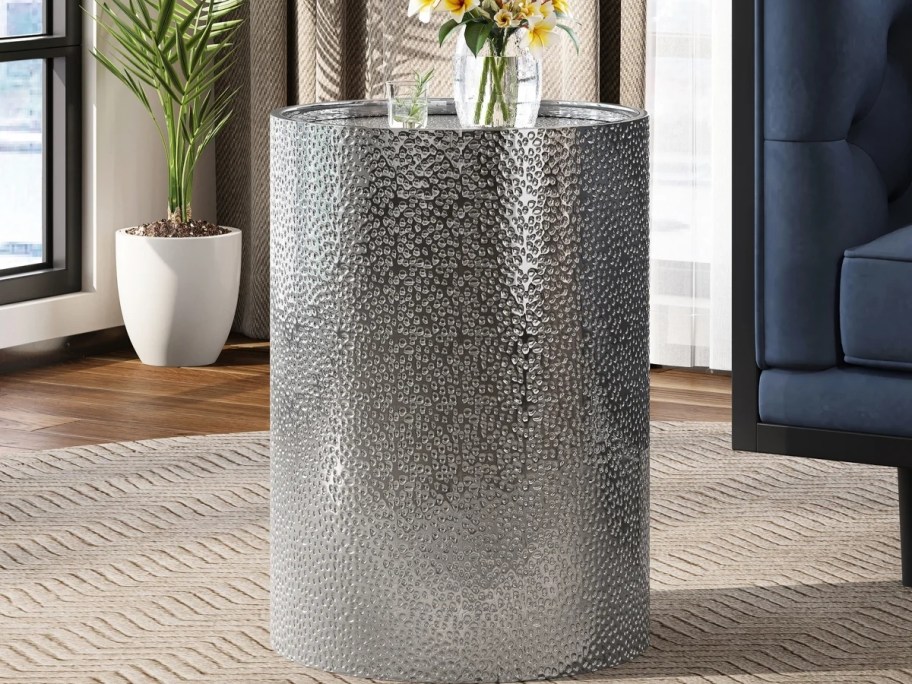 silver metal accent table