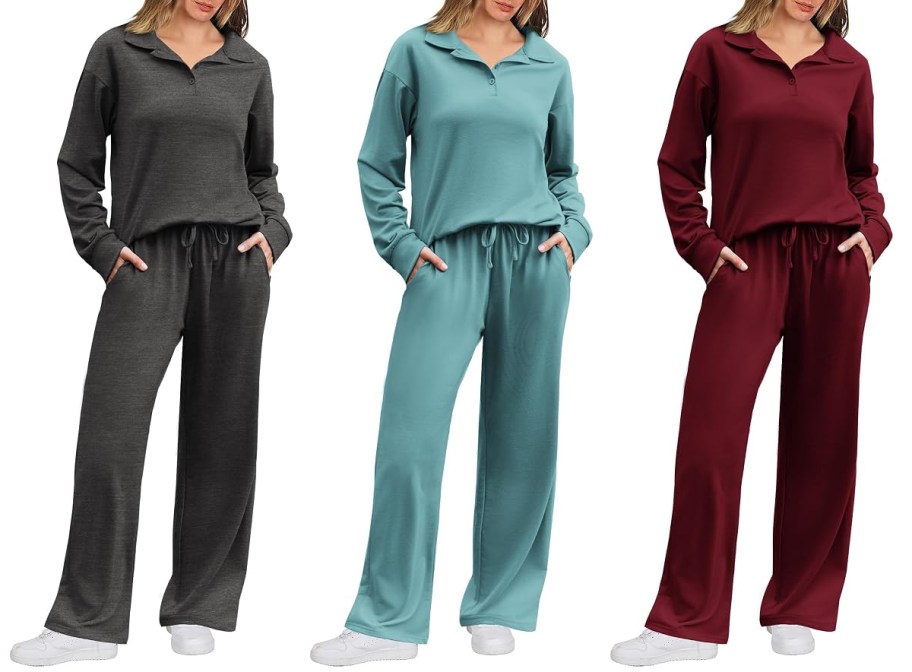 Ekouaer Women&rsquo;s Button-Up Long Sleeve Top & Pants Lounge Set