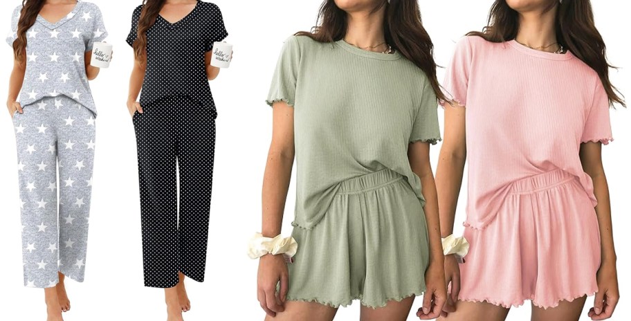 four women modeling pajama sets