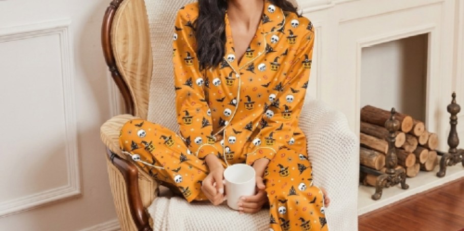 Women’s Satin Pajama Sets Only $9.99 on Amazon | Tons of Styles, Including Halloween!
