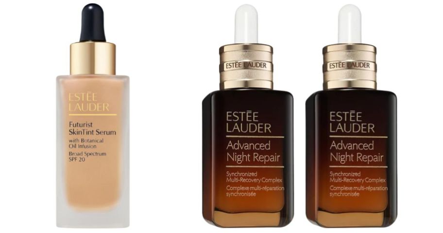 Estee Lauder Futurist Skin Tint Serum Foundation SPF 20 w Glycerin and Estee Lauder Advanced Night Repair Synchronized Multi-Recovery Complex Serum Duo w Hyaluronic Acid