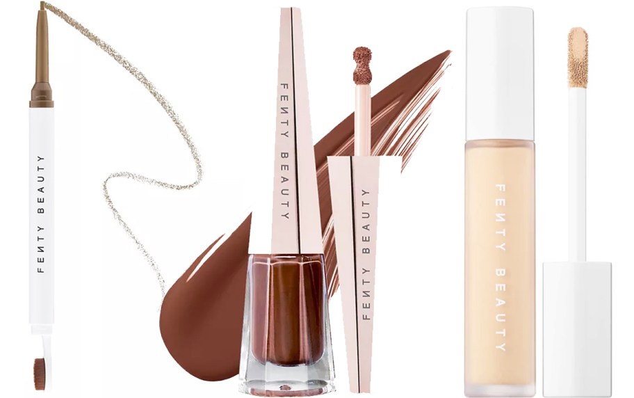 fenty beauty brow pencil, lip gloss, and concealer