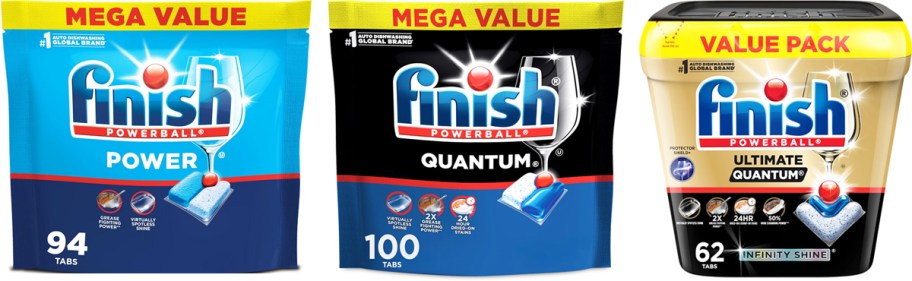 3 containers of Finish Dishwasher Pods