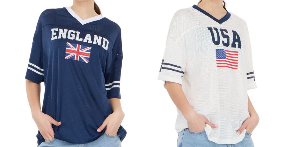 Forever 21 Women's Mesh Oversized England and usa Soccer Jersey Tee