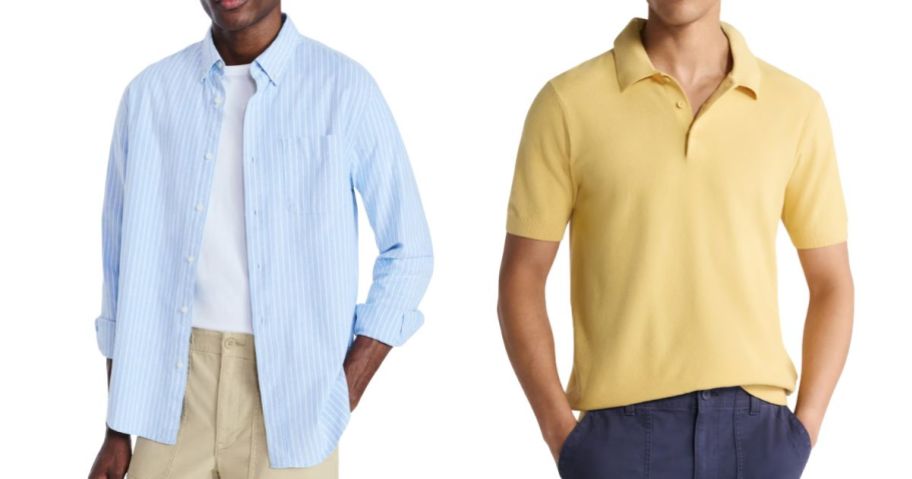 Free Assembly Men's blue Button Front Oxford Shirt and yellow Textured Polo Sweater