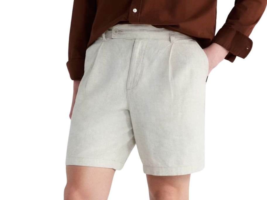 Free Assembly Men's Linen Blend Pleated Shorts