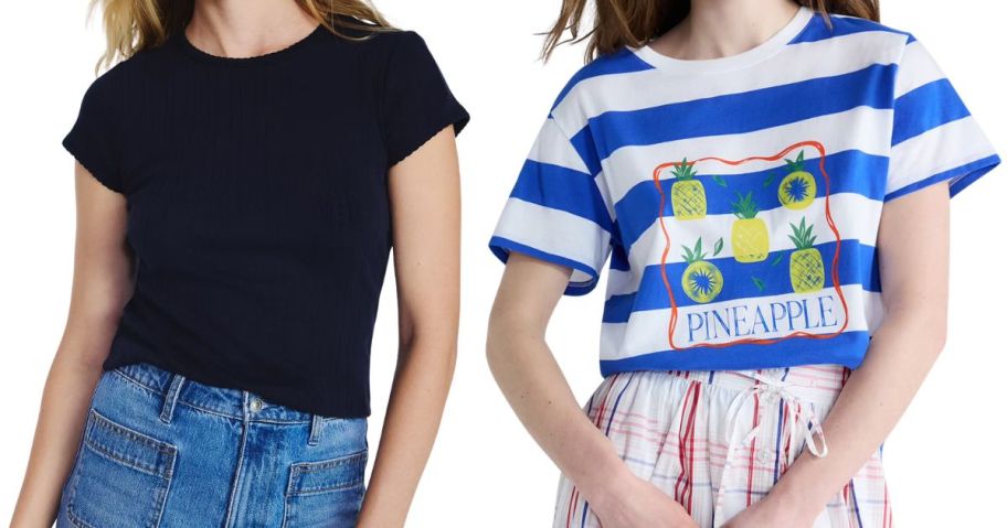 Free Assembly Women's Pointelle Mini Tee and Cotton Cropped Boxy Tee