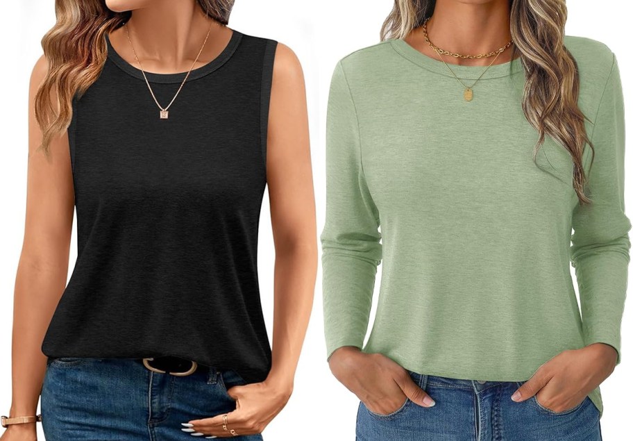 GKBK Women&rsquo;s High-Neck Loose-Fit Tank Top and Long Sleeve Shirts