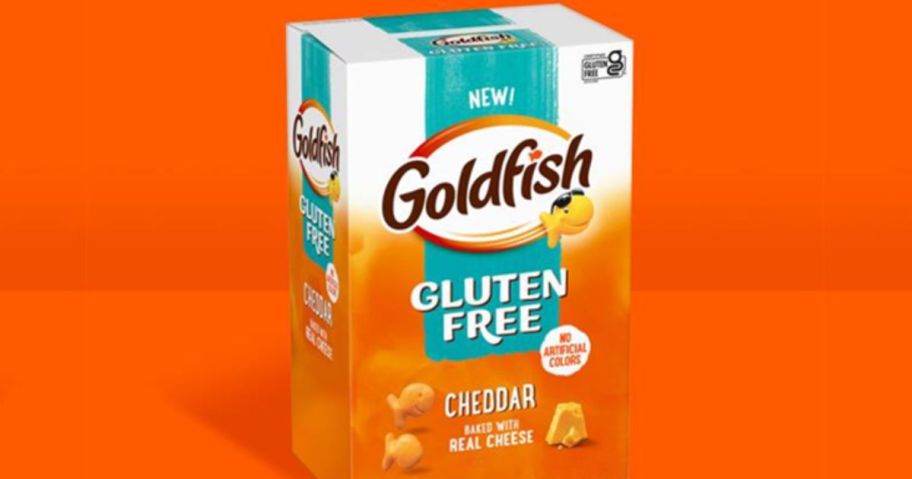Stock image of a box of Gluten-Free Goldfish Crackers