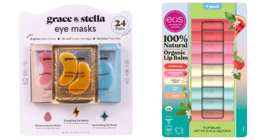 Grace & Stella Under Eye Masks Combo Pack 24-Count and eos Natural USDA Organic Lip Balm 9-Count