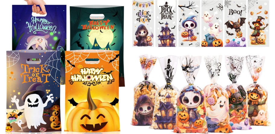 two sets of halloween themed treat bags