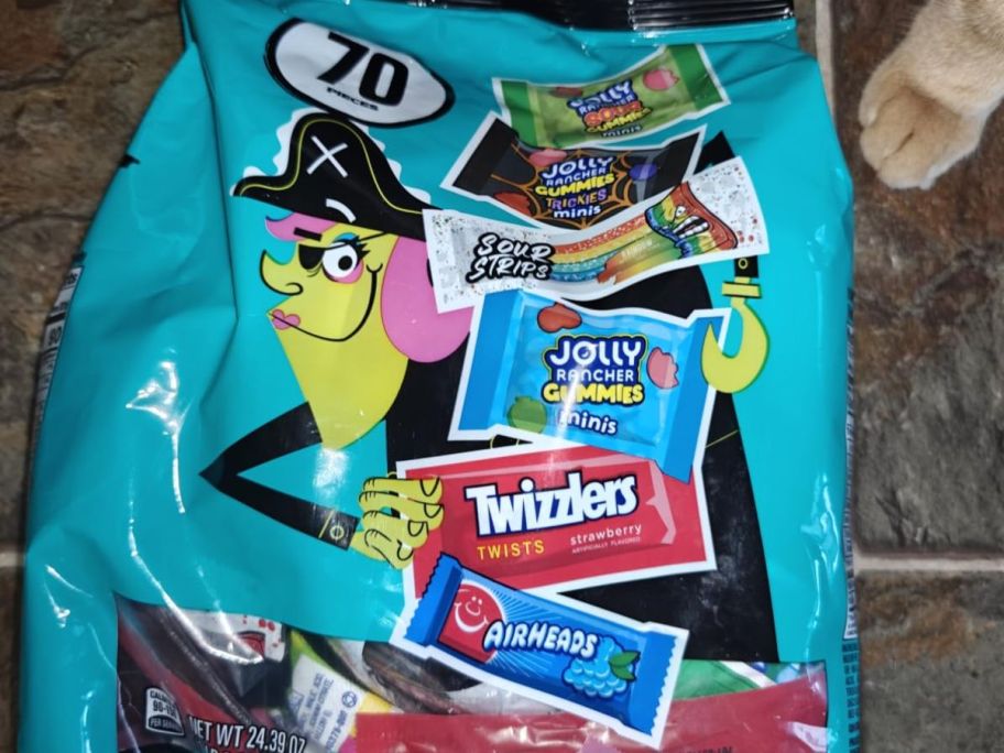 Halloween candy bag 70 count displayed on the floor