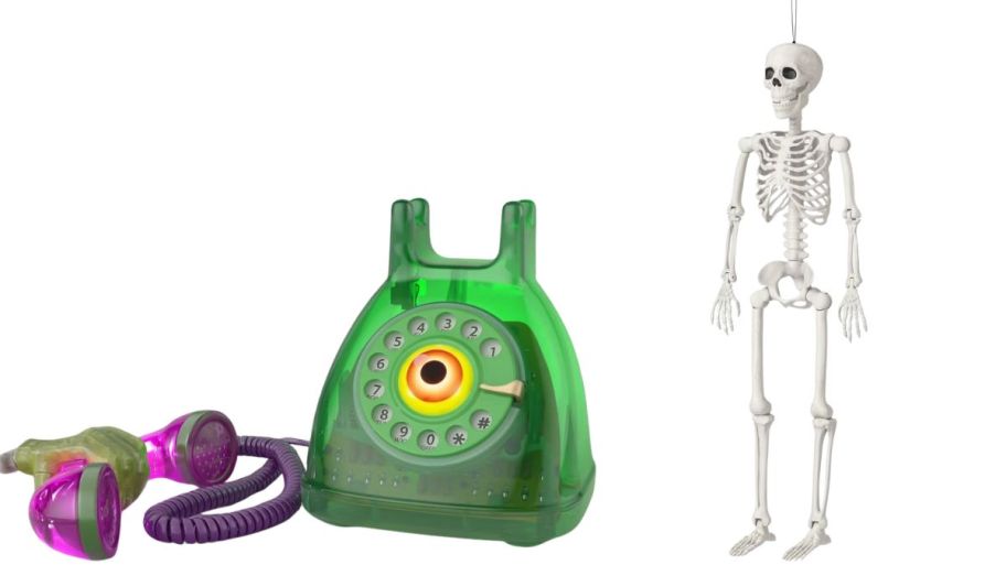 Halloween phone and skeleton 