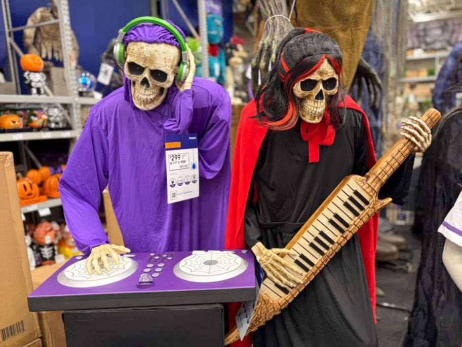 A halloween dj and keytar animatronic on display at lowes.