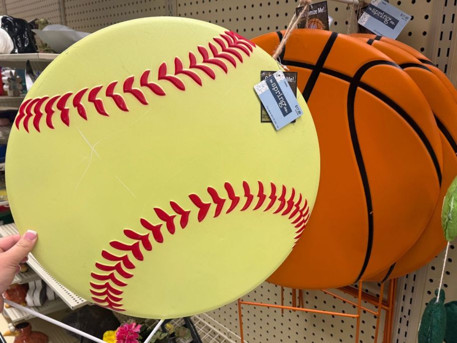 Metal Softball and basketball metal lawn stakes at Hobby Lobby