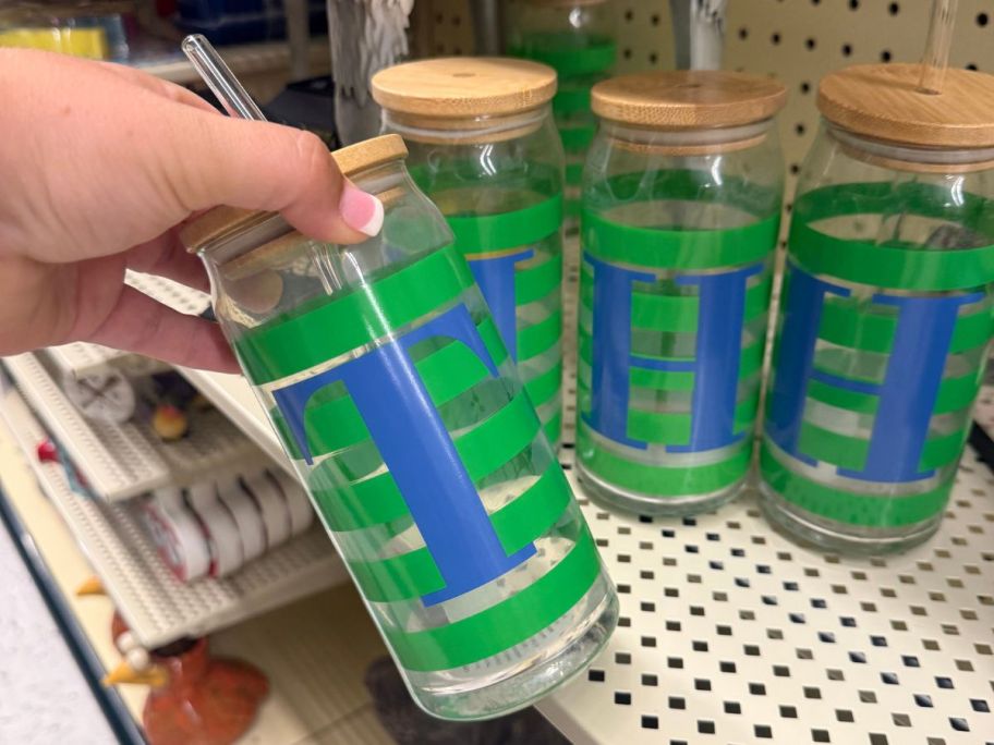 Monogrammed Striped Tumblers at Hobby Lobby