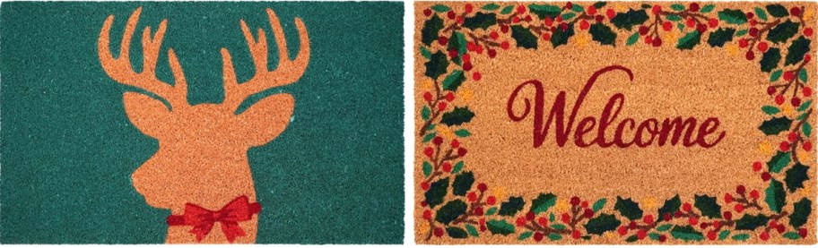 reindeer and holly christmas doormats