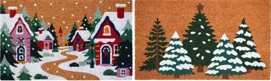 ski village and christmas trees doormats