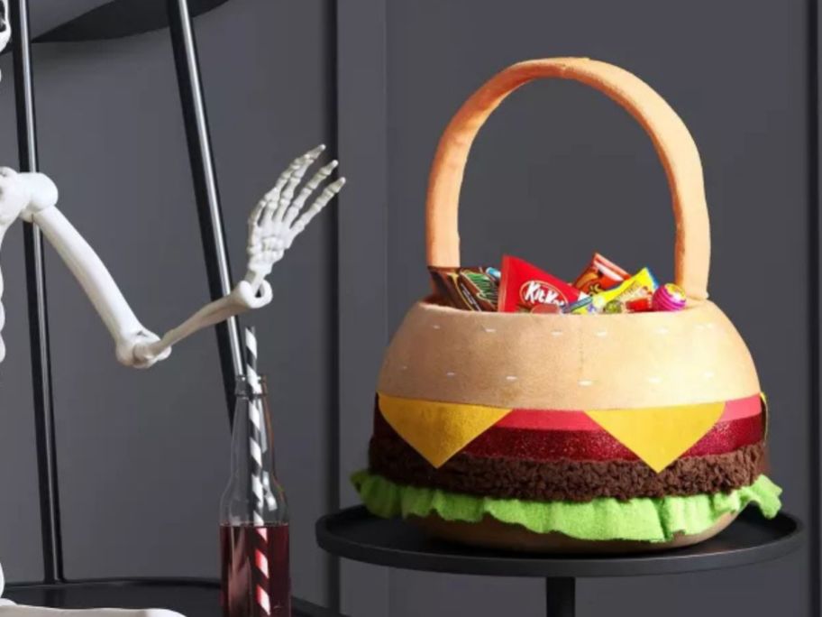 Hyde and EEK! Boutique Halloween Hamburger Trick or Treat Pail on display