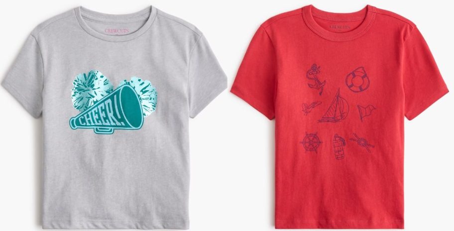 Jcrew kids shirts in gray and red both with designs on them