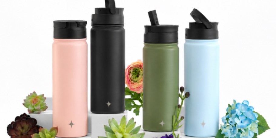 Insulated Water Bottle 4-Pack Only $20 Shipped (Includes 8 Lids!)