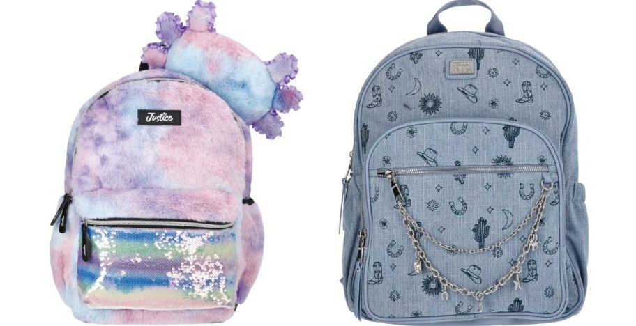 Justice Girls 17 Bubbles The Axolotl Sequined Plush Critter Backpack and MNYC Women's Chain Pocket Dome Backpack