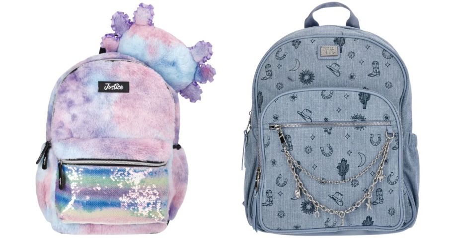 Justice Girls 17 Bubbles The Axolotl Sequined Plush Critter Backpack and MNYC Women's Chain Pocket Dome Backpack